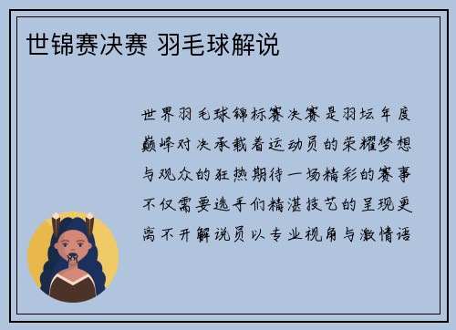 世锦赛决赛 羽毛球解说